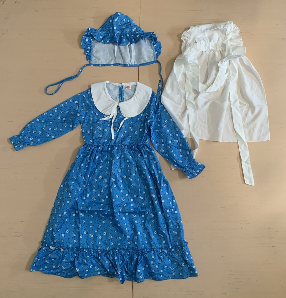 Youth Girl Size 120 (Years 4-5) Colonial Blue White Floral Print Dress Bonnet
